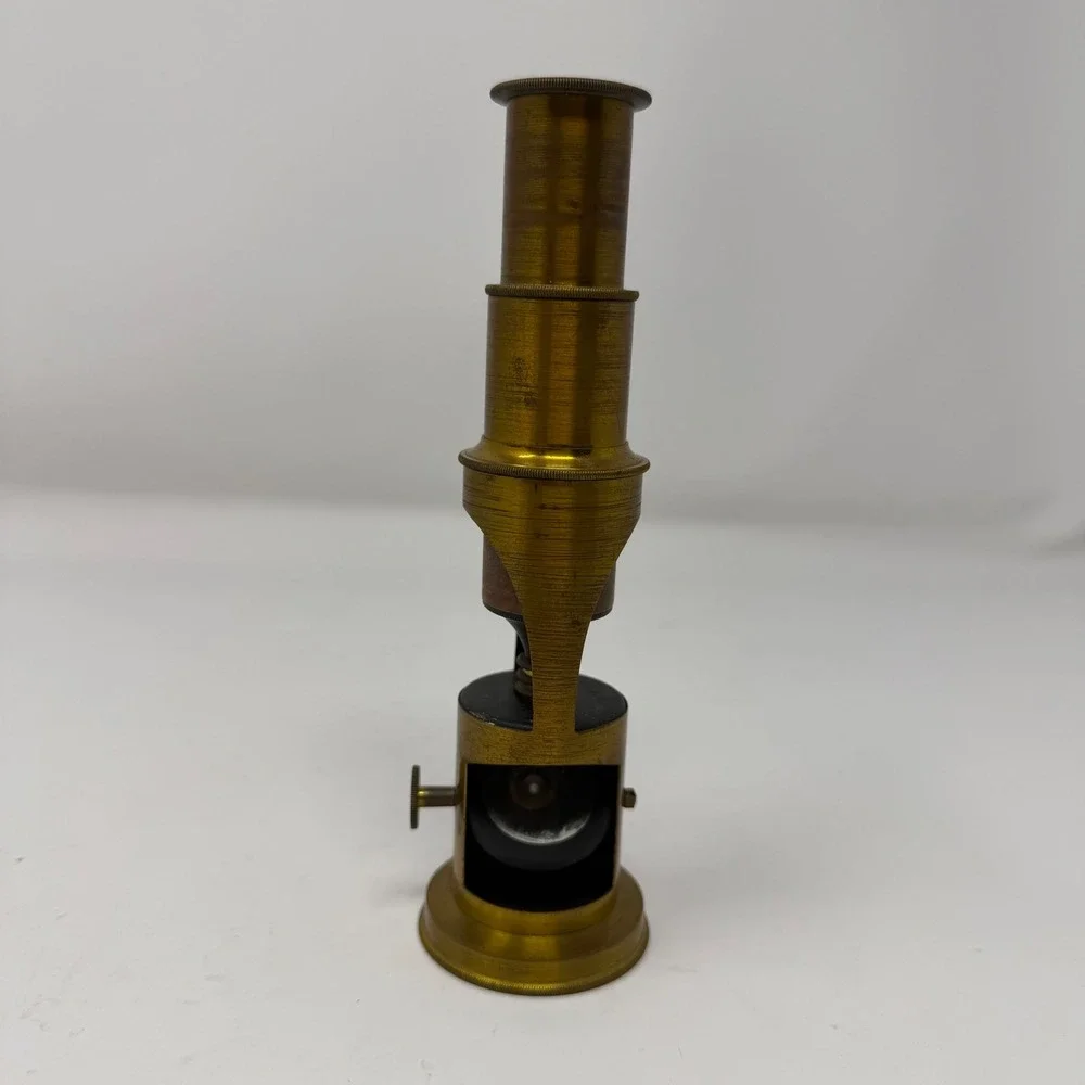 Antique Brass Drum Microscope Victorian Field Scientific Instrument Aged Patina